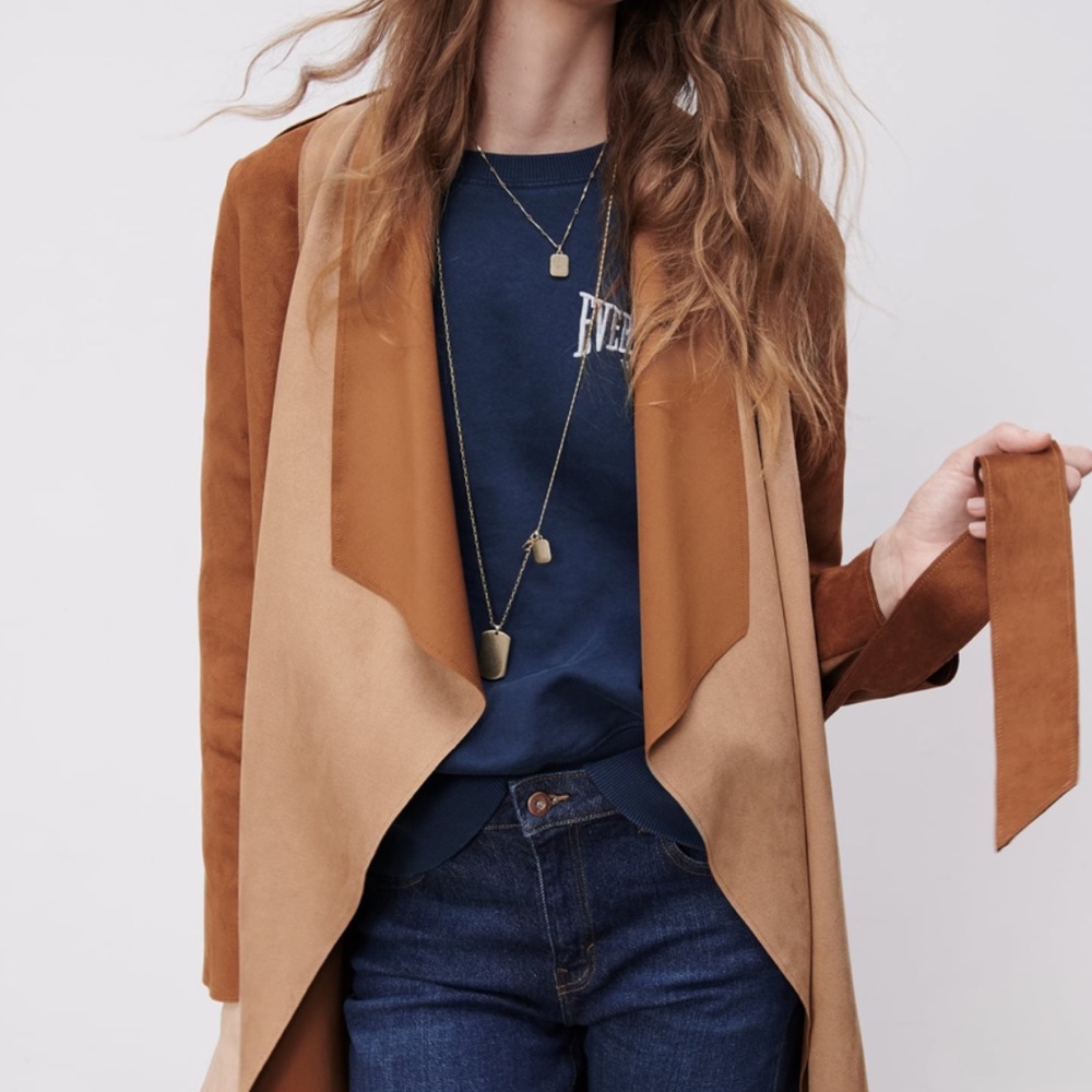 Zara patchwork jacket with tie size XS NWT brown - Picture 9 of 16
